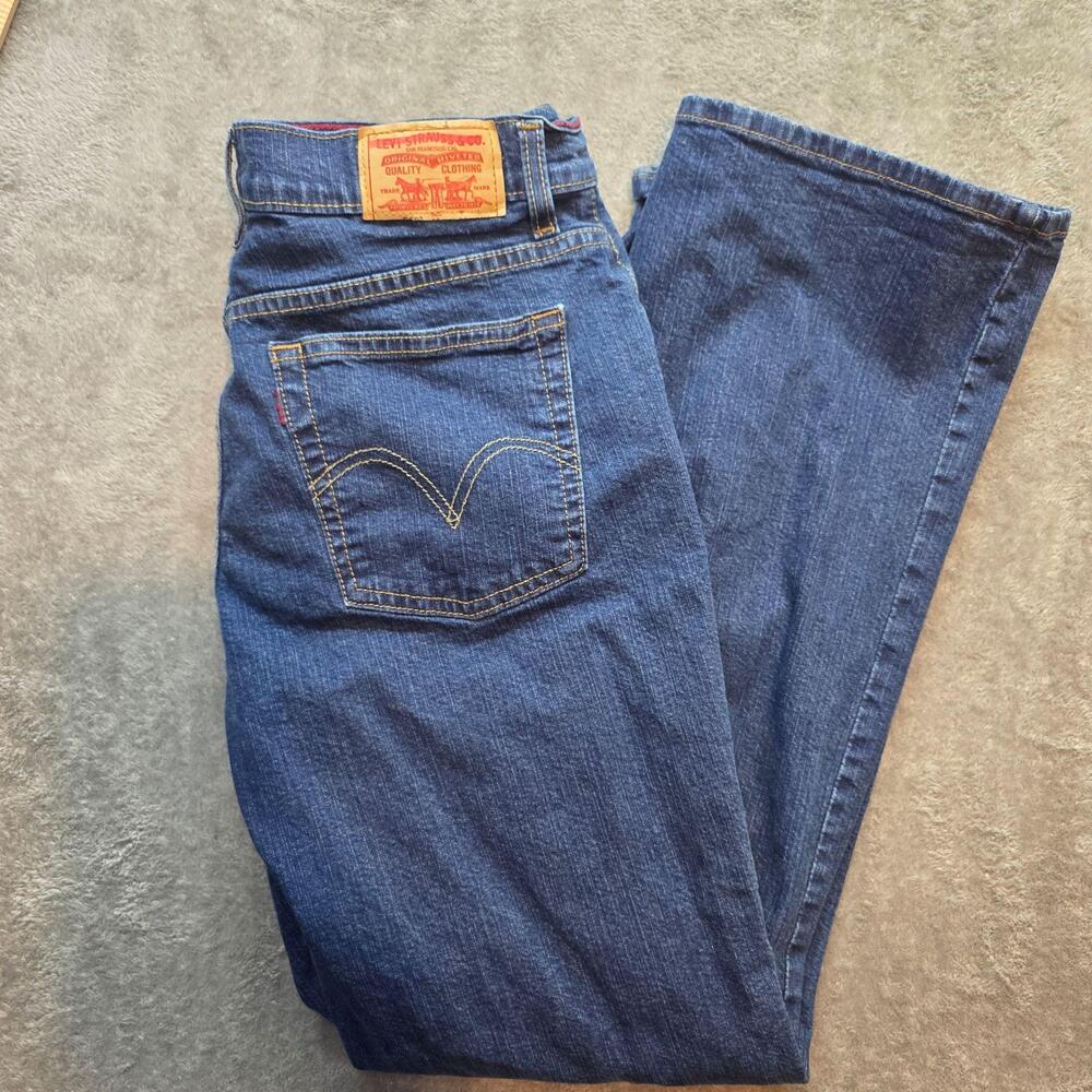 Levis 565 Jeans Mens 34x32 Blue Relaxed Bootcut Stretch Zip Fly Medium Wash FLAW